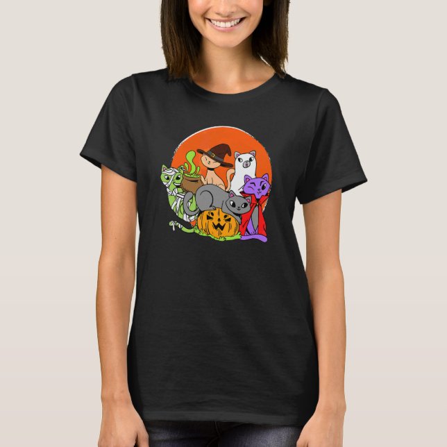 T-shirt Chats de sorcière zombie fantôme vampire dans citr (Devant)