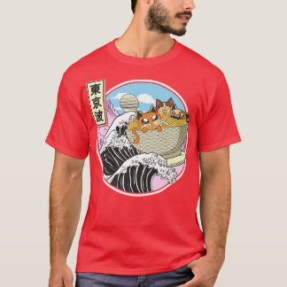 T-shirt Chats de surf manger Ramen Bowl Japonais Wave Kawa