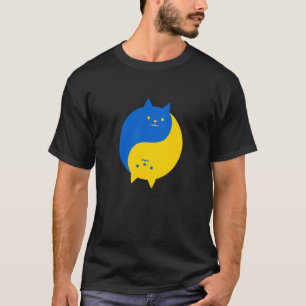 T-shirt Chats de victoire bleus et jaunes Équilibré Yin Ya