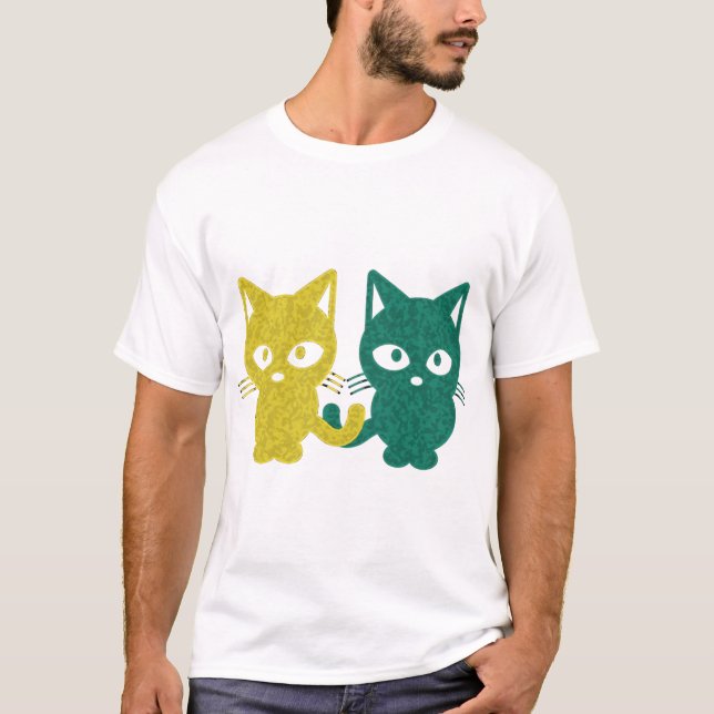 T-shirt Chats d'emballeurs - verts et Camo jaune (Devant)