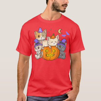 T-shirt Chats d'Halloween Anime Chat Kawaii Neko Citrouill