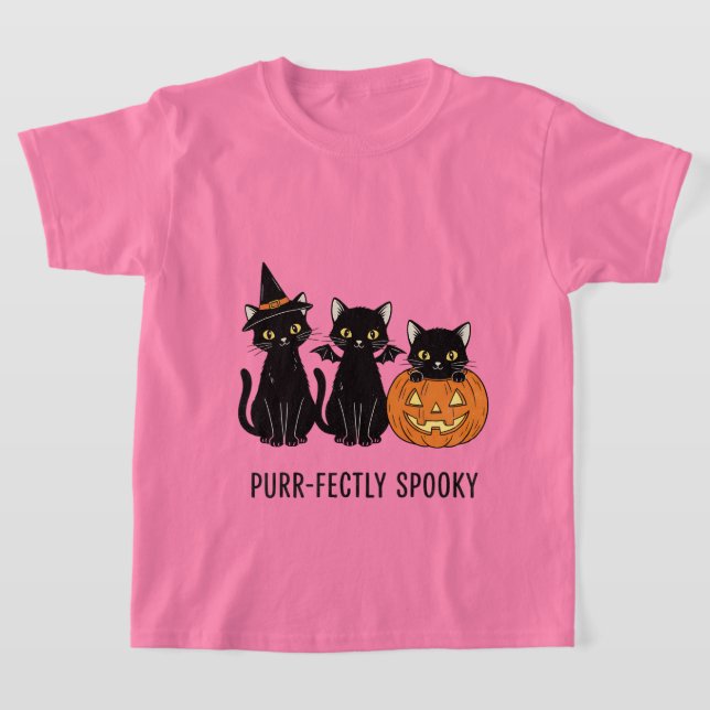 T-shirt Chats d'Halloween avec une citrouille  (Poser)