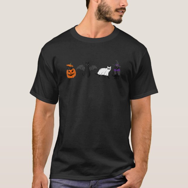 T-shirt Chats d'Halloween Chat noir Citrouille sorcière fa (Devant)