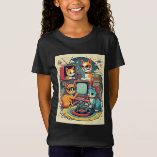 T-Shirt Chats du milieu du siècle avec des disques et une