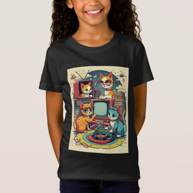 T-Shirt Chats du milieu du siècle avec des disques et une  (Devant)