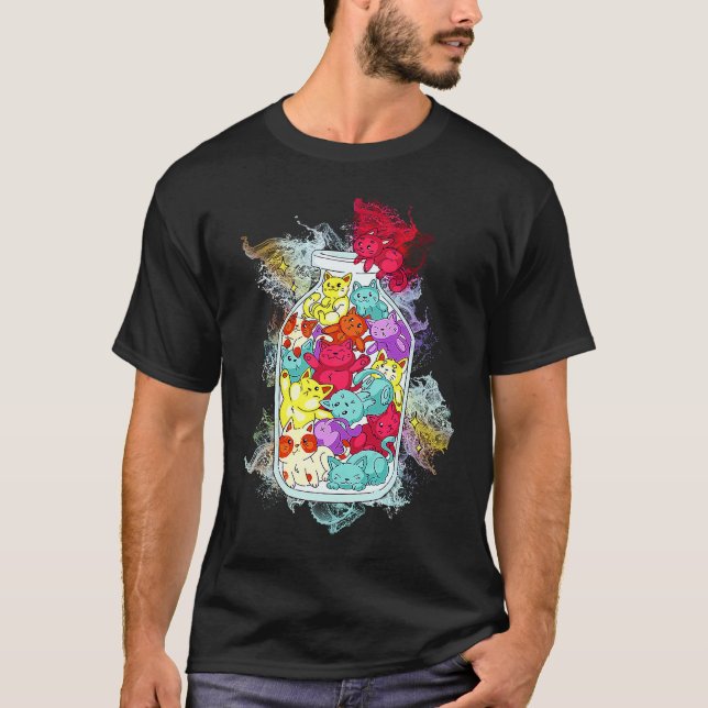 T-shirt Chats éclaboussés d'eau Bouteille Chat Mignon Chat (Devant)