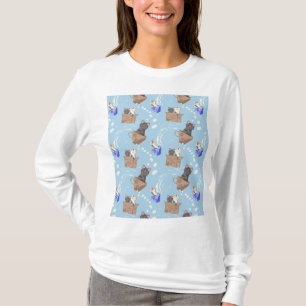 T-shirt Chats en boîte et gouttes de lait sur bleu