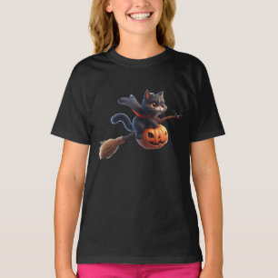 T-shirt Chats en sorcière d'Halloween à cheval Citrouille