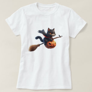 T-shirt Chats en sorcière d'Halloween à cheval Citrouille 