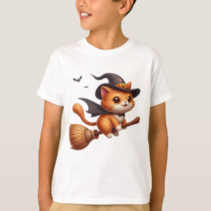 T-shirt Chats en sorcière d'Halloween chevauchant chauves-