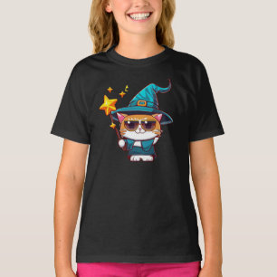 T-shirt Chats en sorcière d'Halloween tenant des étoiles d