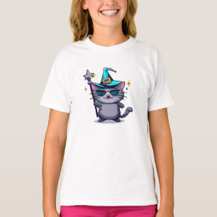 T-shirt Chats en sorcière d'Halloween tenant des étoiles d