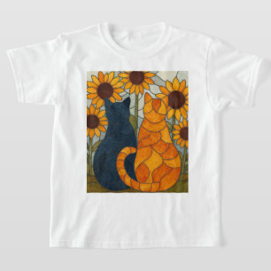 T-shirt Chats en vitrail et conception d'art de tournesols