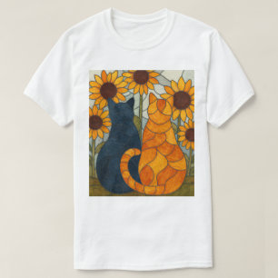T-shirt Chats en vitrail et conception d'art de tournesols