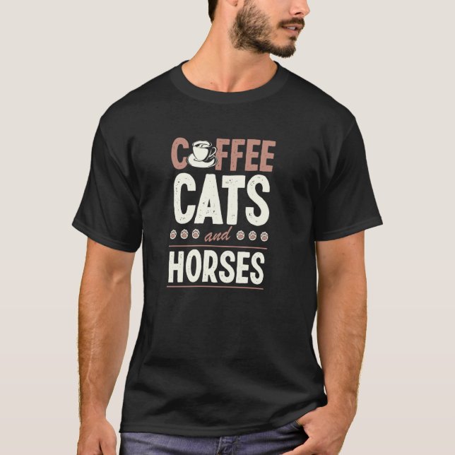 T-shirt Chats et chevaux au café (Devant)