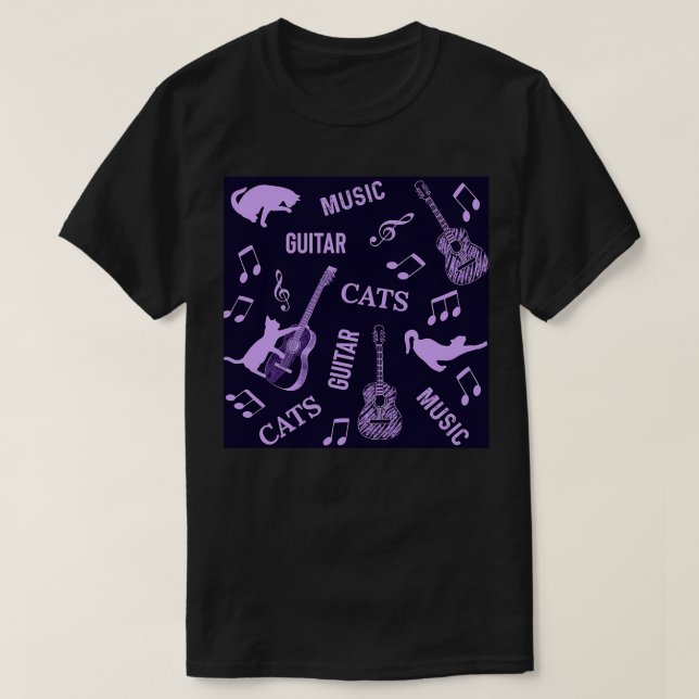 T-shirt Chats et guitares violet motif (Design devant)