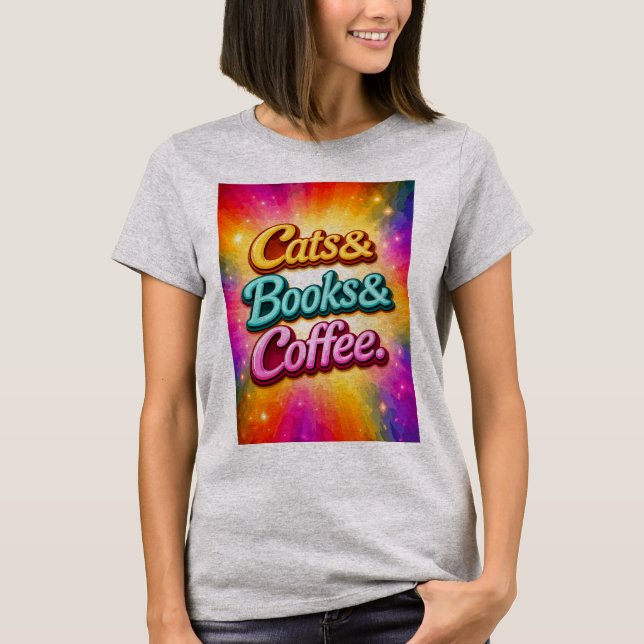 T-shirt Chats et Livres et Café (Devant)