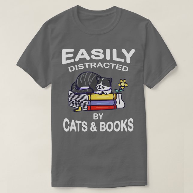 T-shirt Chats Et Livres Facilement Distraits Drôle Pour Ch (Design devant)