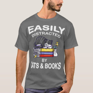 T-shirt Chats Et Livres Facilement Distraits Drôle Pour Ch
