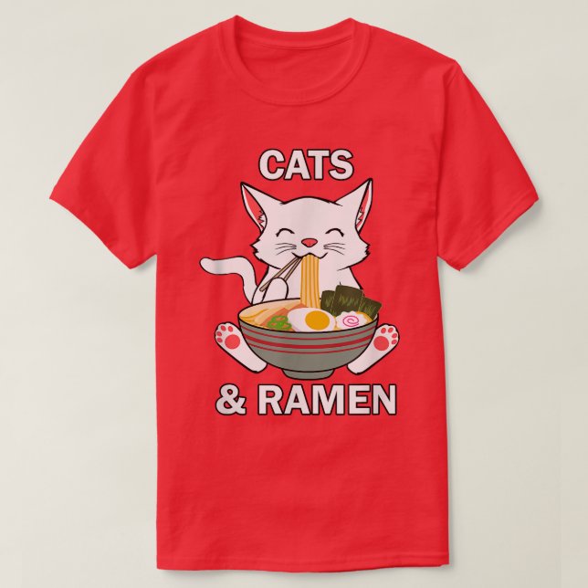 T-shirt Chats et nouilles Ramen Cute Kitty Cute Japonaise (Design devant)