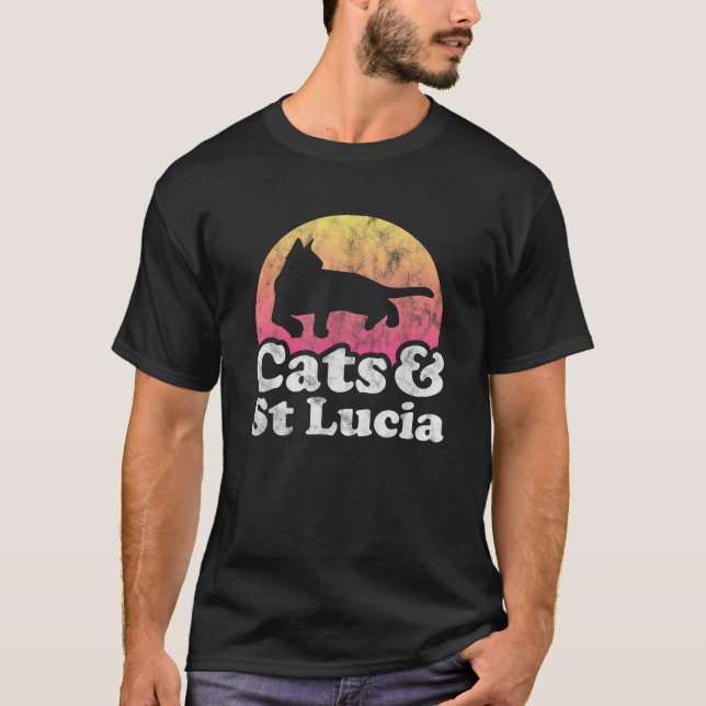 T-shirt Chats et Sainte-Lucie Hommes ou Femmes Chat et Sai (Devant)