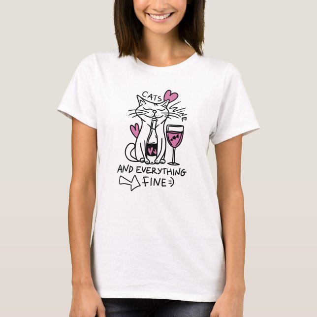 T-shirt Chats et vin | Amoureux des chats drôle (Devant)