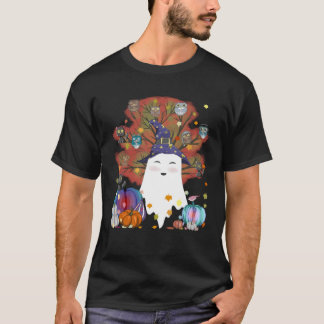 T-shirt Chats Fantôme Sorcière Citrouille Café Lover Autom