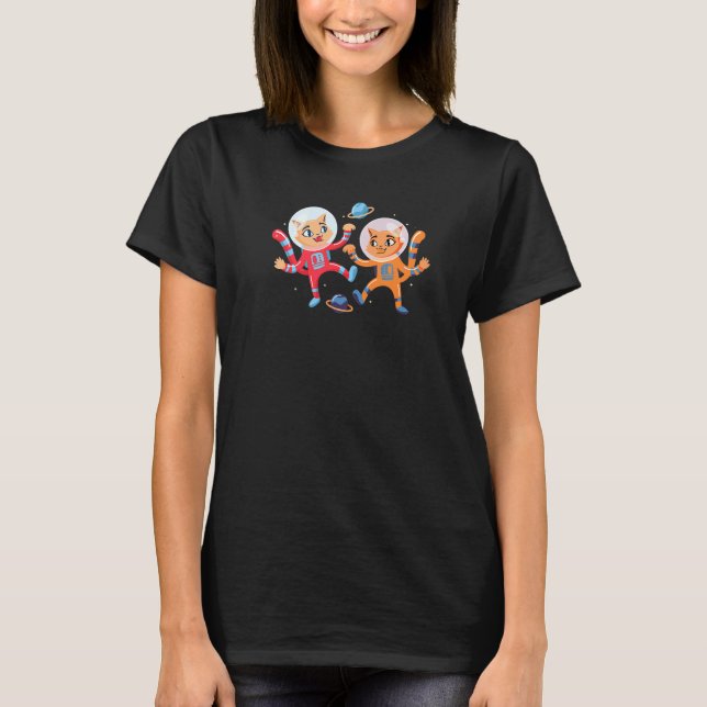 T-shirt Chats Flottants dans l'Espace - Graphique de Chat  (Devant)