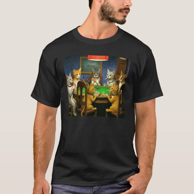T-shirt Chats Fumer Cigarette Mème Chats Jouer Poker (Devant)