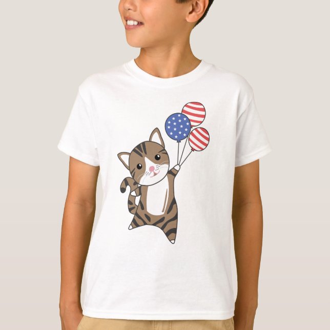 T-shirt Chats Funny Chat 4 juillet drapeau américain (Devant)