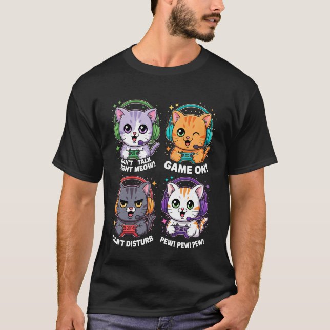 T-shirt Chats gamers Pew Pew Pew Jeu vidéo en cours Ne pas (Devant)
