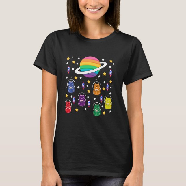 T-shirt Chats gays dans l'espace Fierté arc-en-ciel (Devant)