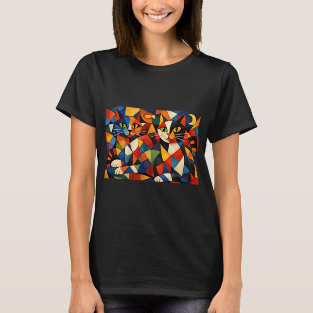 T-shirt Chats géométriques dans une explosion de couleurs (Devant)