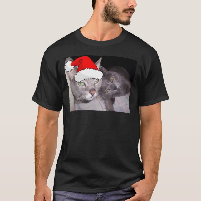 T-shirt Chats gris bleu russe de Noël (Devant)