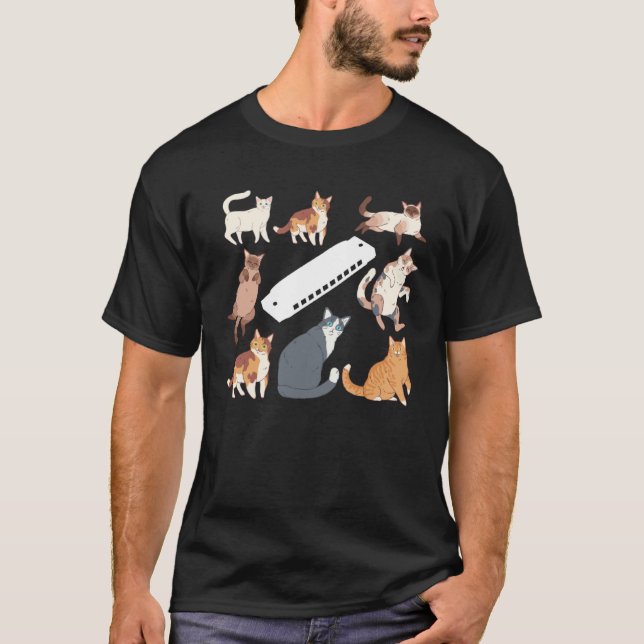 T-shirt Chats Harmonica Instrument Harmonica Avec Beaucoup (Devant)