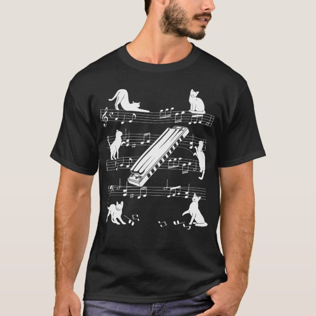 T-shirt Chats Harmonistes Pour Harmonica Amoureux Des Chat (Devant)