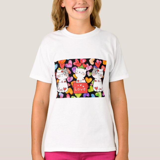 T-shirt Chats heureux de la Saint-Valentin (Devant)