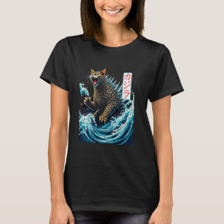T-shirt Chats Japonais Kawaii Japon Chat Monstre & Kanagaw