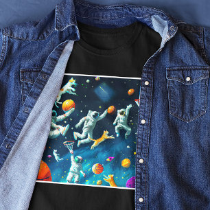 T-shirt Chats jouant au basket-ball dans l'espace avec des