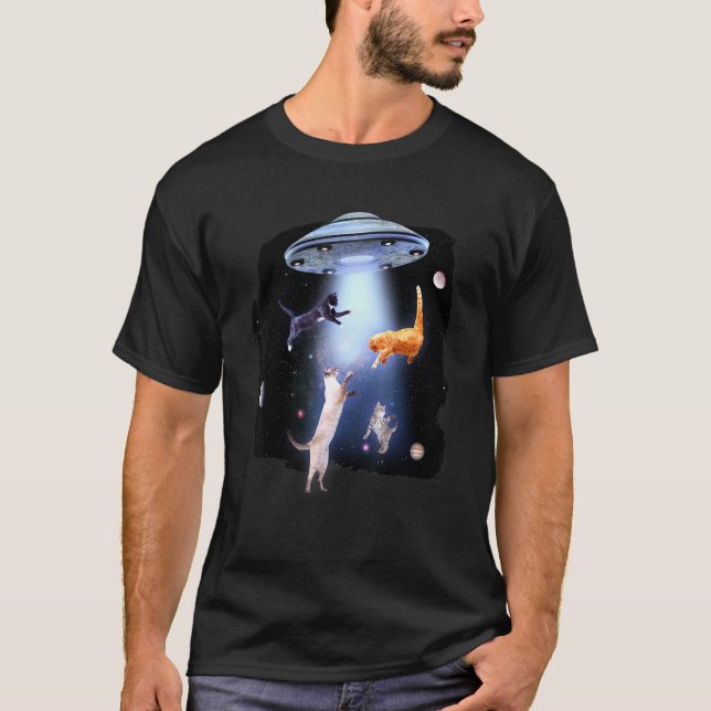 T-shirt Chats Jouant Dans L'Ufo De L'Espace (Devant)