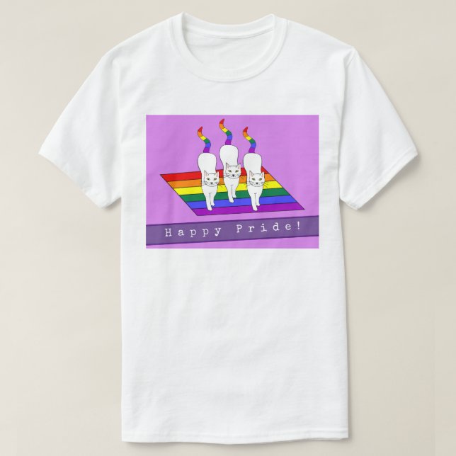 T-shirt Chats LGBT Fiers avec drapeau arc-en-ciel (Design devant)
