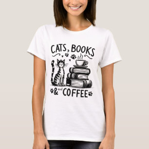 T-shirt Chats, livres et café