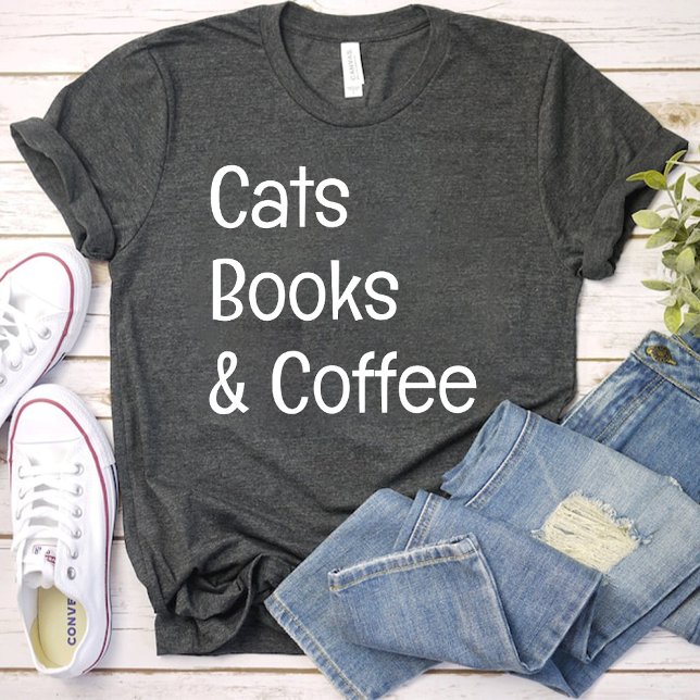T-shirt Chats Livres et Café / Chats Lover maman noire (Cats Books and Coffee / Cats Lover mom black T-Shirt)