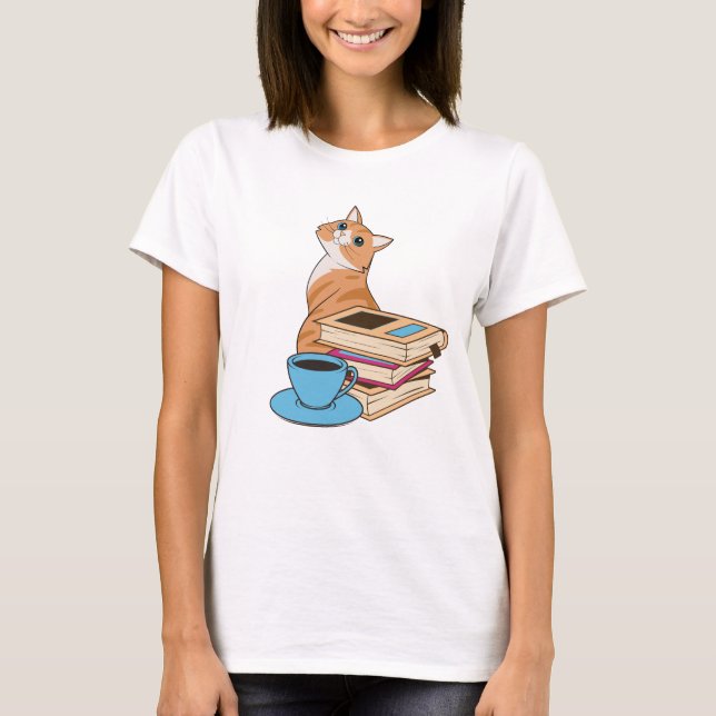 T-shirt Chats, Livres et Café Cute (Devant)