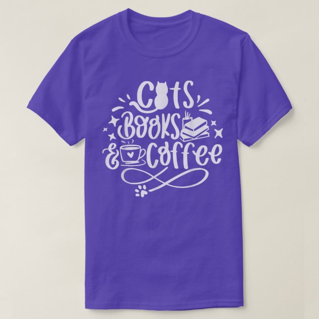 T-shirt Chats Livres et Café Drôle Bibliothécaire Kittens  (Design devant)