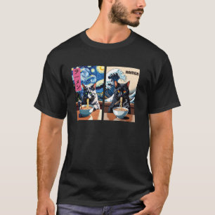 T-shirt Chats Mangent Ramen u2013 Art Nuit étoilée, Vague 