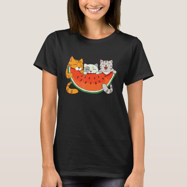 T-shirt Chats Melon Pastèque Chat Tropical Fruit Été (Devant)