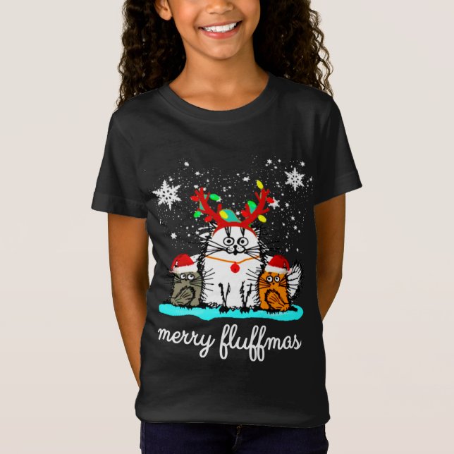 T-Shirt Chats Merry Fluffmas drôle de noël (Devant)