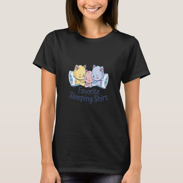 T-shirt Chats mignonne dormant Kitty drôle Chat Animaux Ki (Devant)