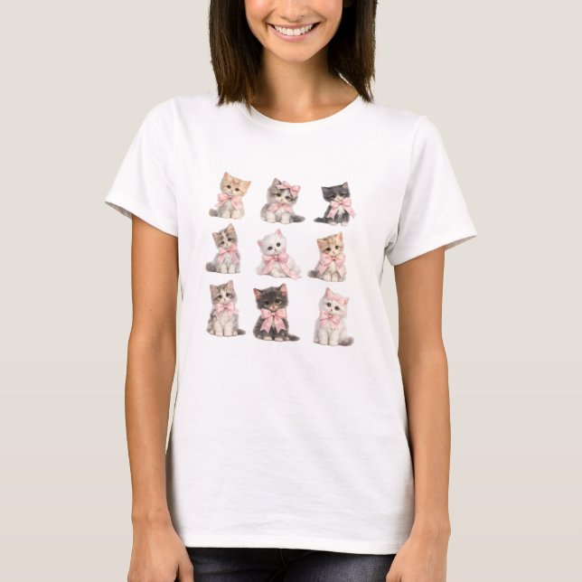 T-shirt Chats mignons Adorables chatons au noeud rose   (Devant)
